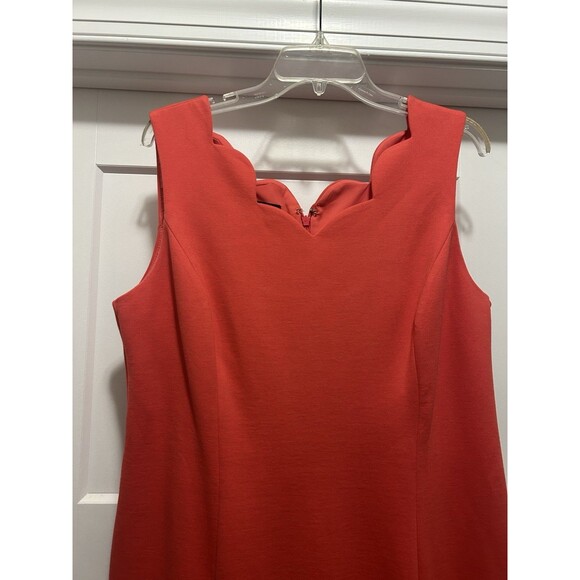 Talbots Coral Pink Scalloped Pointe Knit Sheath Dress Below Knee Modest Size 14 - Picture 2 of 6